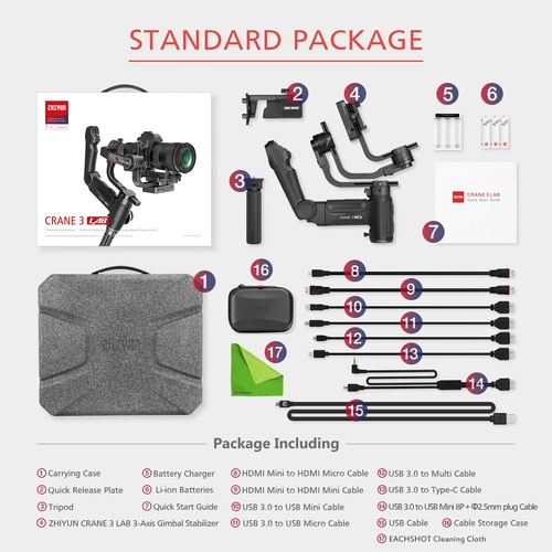 Zhiyun Crane 3 LAB 3-axis Handheld Gimbal DSLR Camera stabilizer for Sony A7M3 A7R3,Canon 1DX II 6D 5D GH4 GH5 GH5S,Nikon D850 w/Versatile Structure,ViaTouch Control,Max Payload 4.6 kg